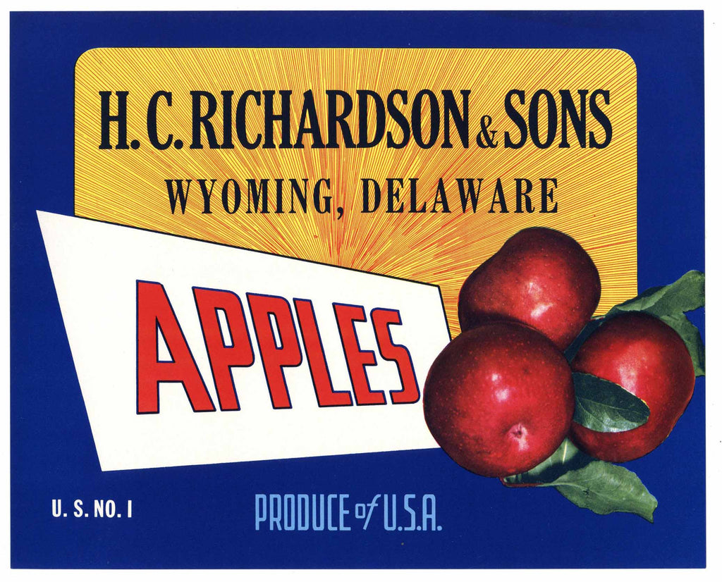 H. C. Richardson & Sons Brand Vintage Wyoming Delaware Apple Crate Label
