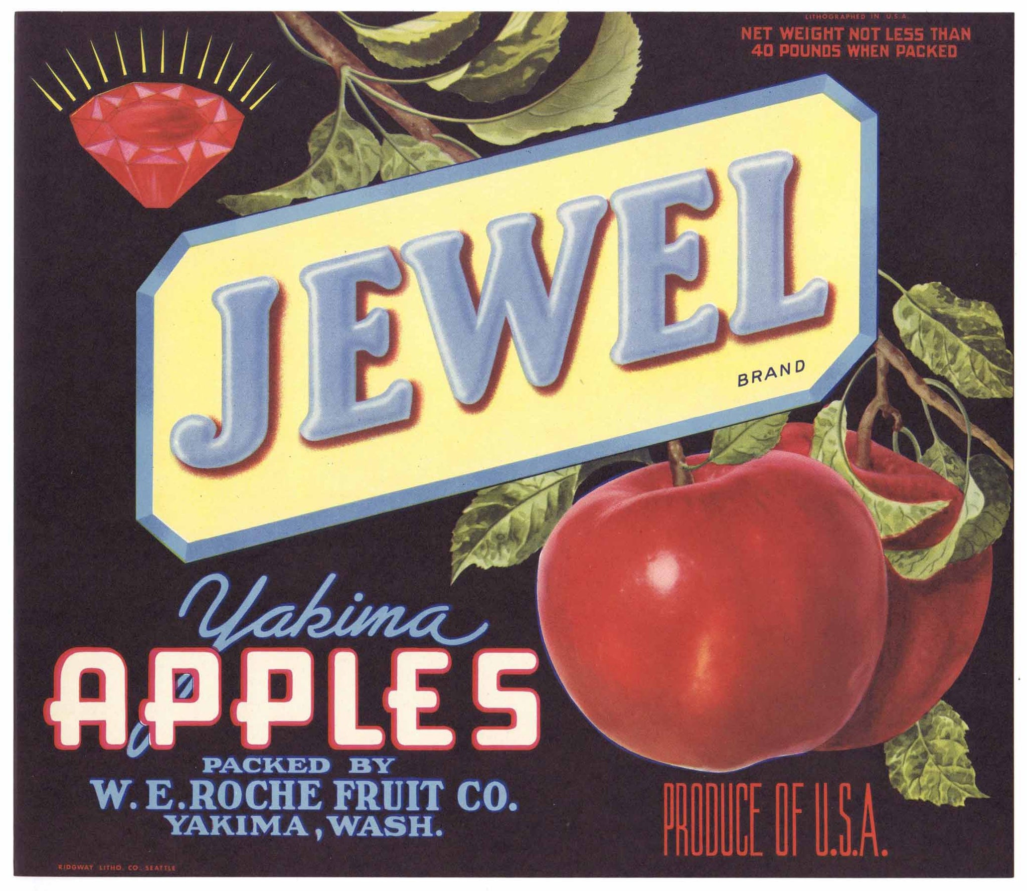 Jewel Brand Vintage Yakima Washington Apple Crate Label