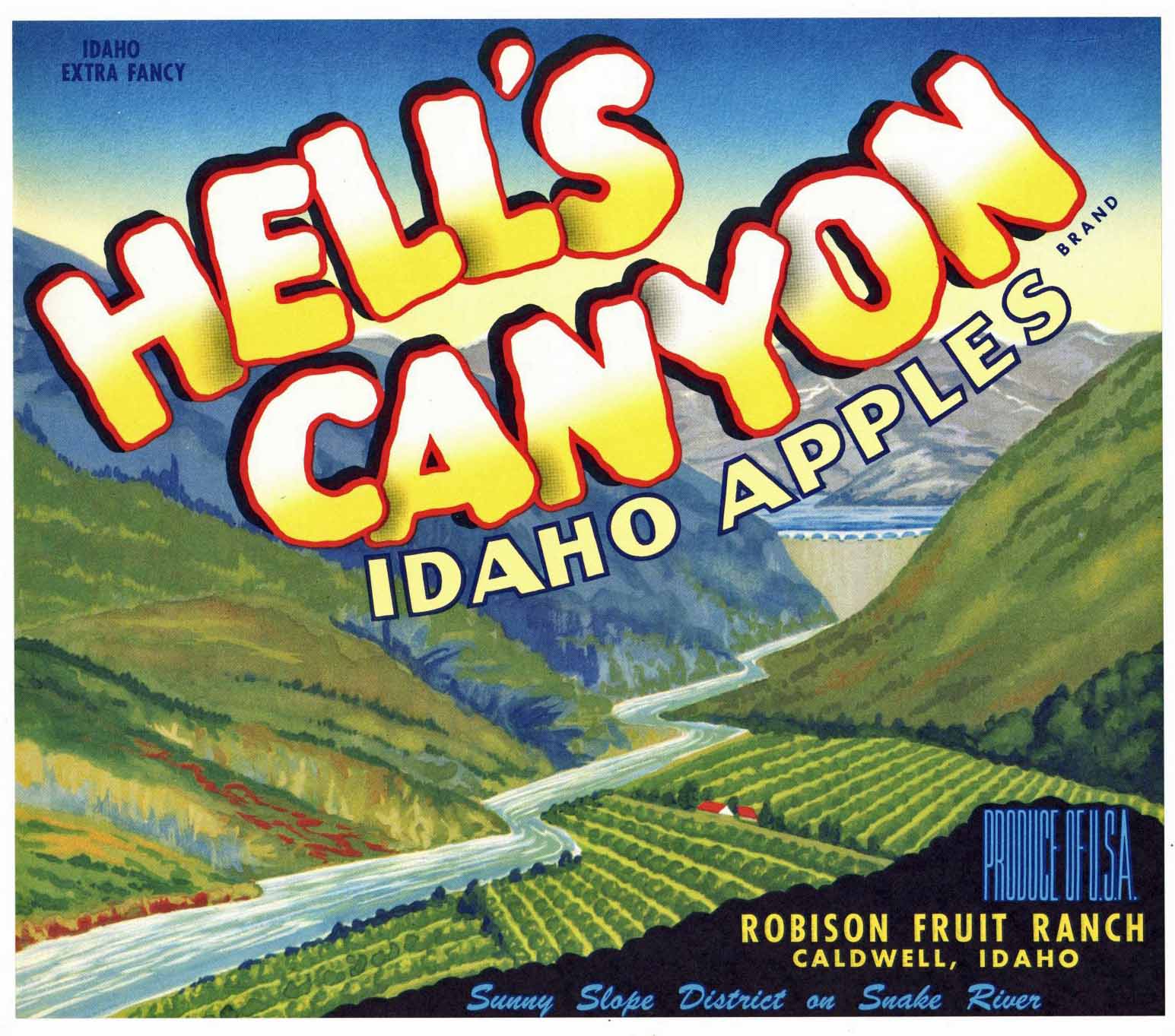 Hell's Canyon Brand Vintage Caldwell Idaho Apple Crate Label