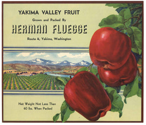 Herman Fluegge Brand Vintage Washington Apple Crate Label