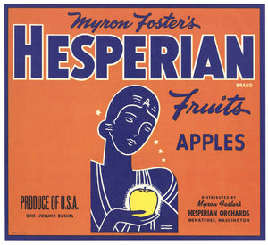 Hesperian Brand Vintage Wenatchee Washington Apple Crate Label