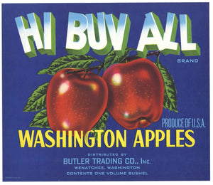 Hi Buv All Brand Vintage Wenatchee Washington Apple Crate Label, b