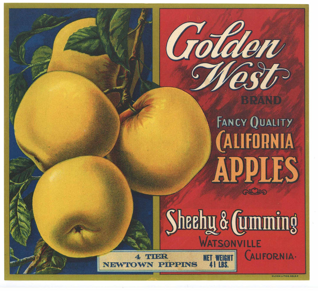Golden West Brand Vintage Watsonville Apple Crate Label