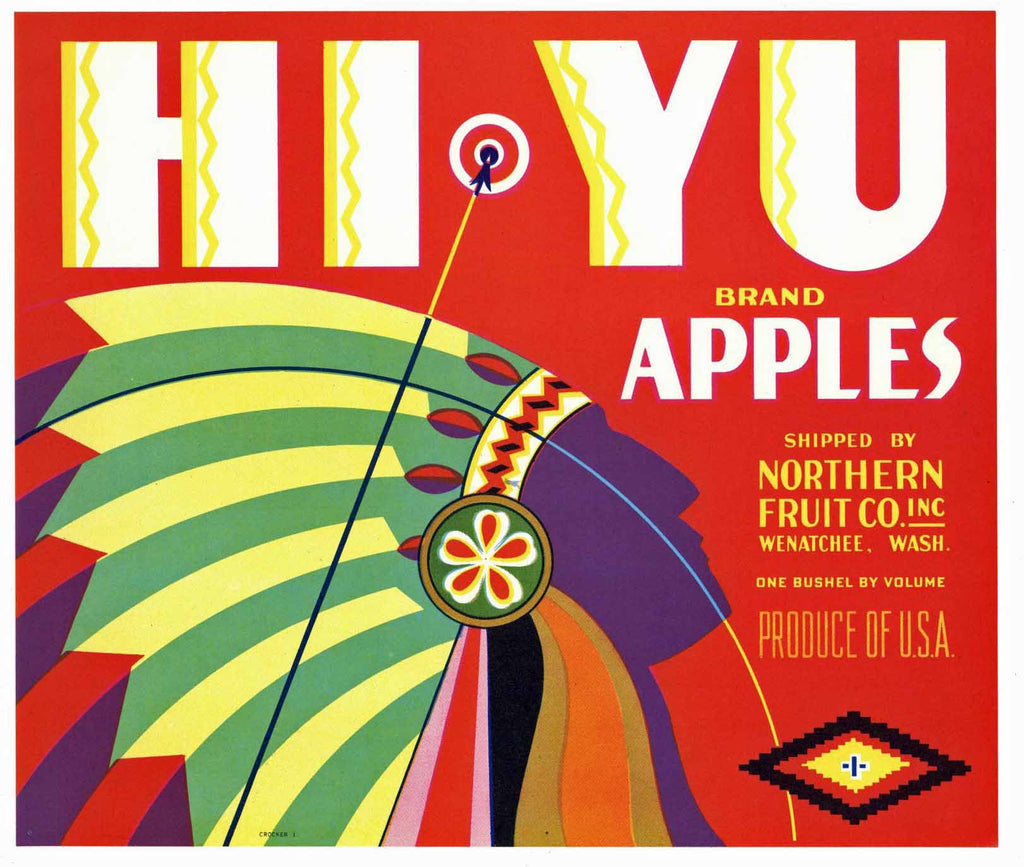 Hi Yu Brand Vintage Wenatchee Washington Apple Crate Label