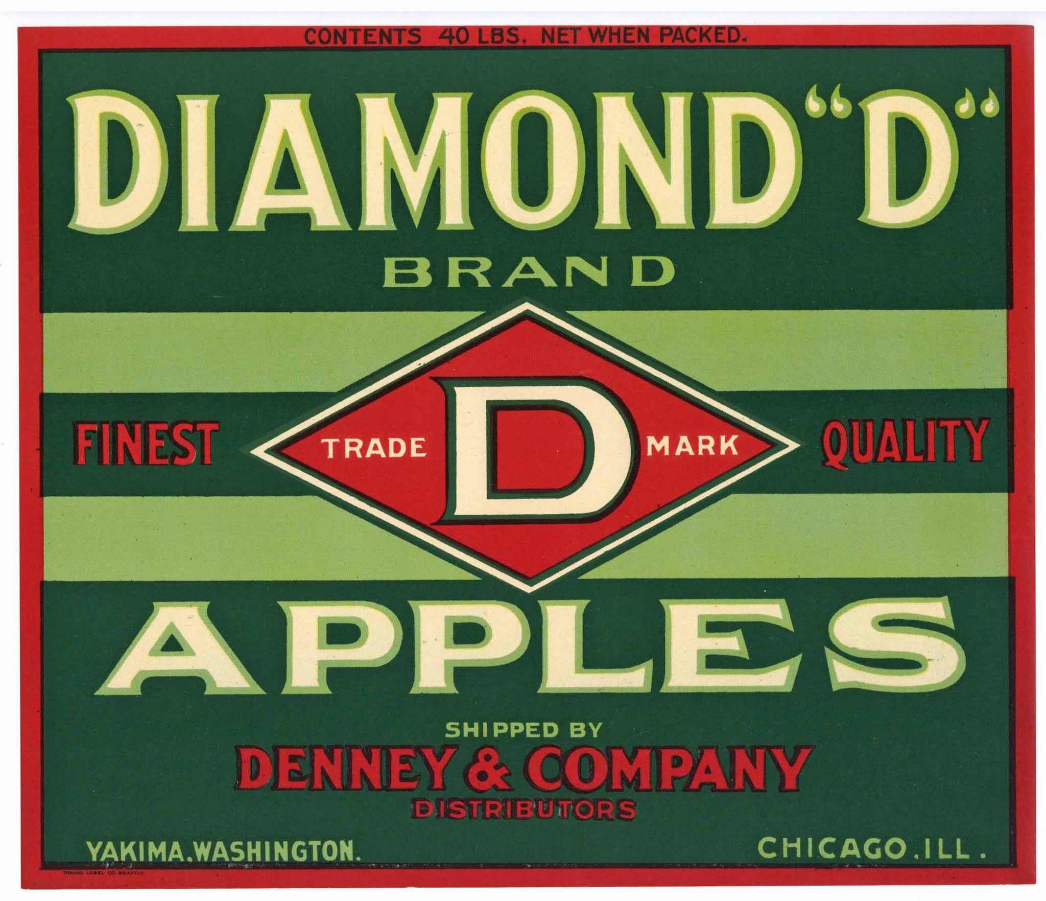 Diamond D Brand Vintage Yakima Washington Apple Crate Label