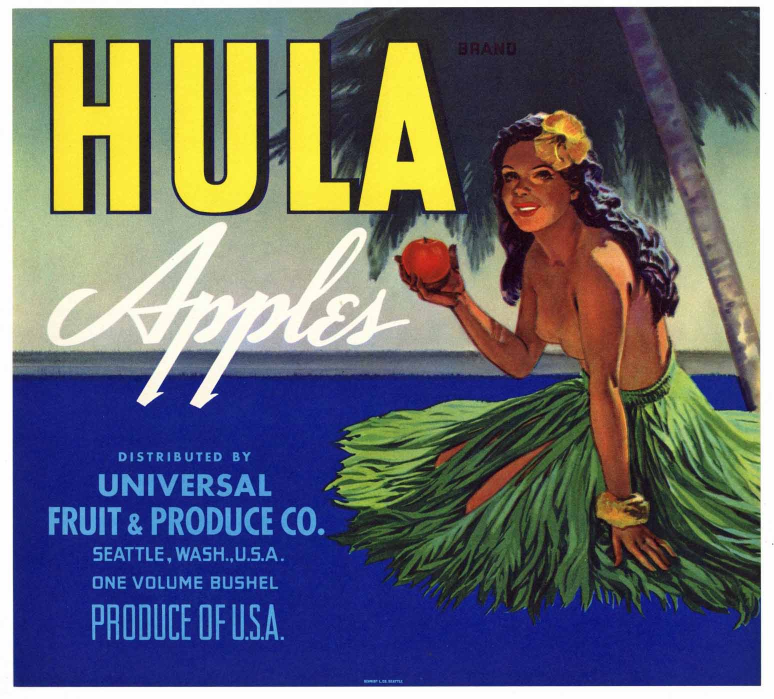 Hula Brand Vintage Washington Apple Crate Label