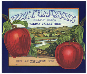 Wolthausen's Hilltop Brand Vintage Yakima Washington Apple Crate Label