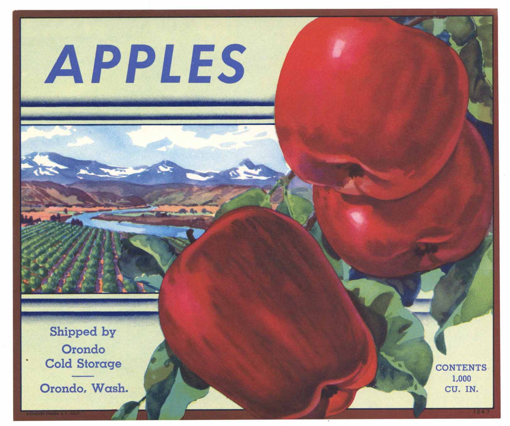 Apples Brand Vintage Orondo Washington Apple Crate Label, gp