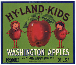 Hy-Land-Kids Brand Vintage Cowiche Washington Apple Crate Label g