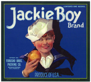 Jackie Boy Brand Vintage Sebastopol Sonoma County Apple Crate Label, Furusho
