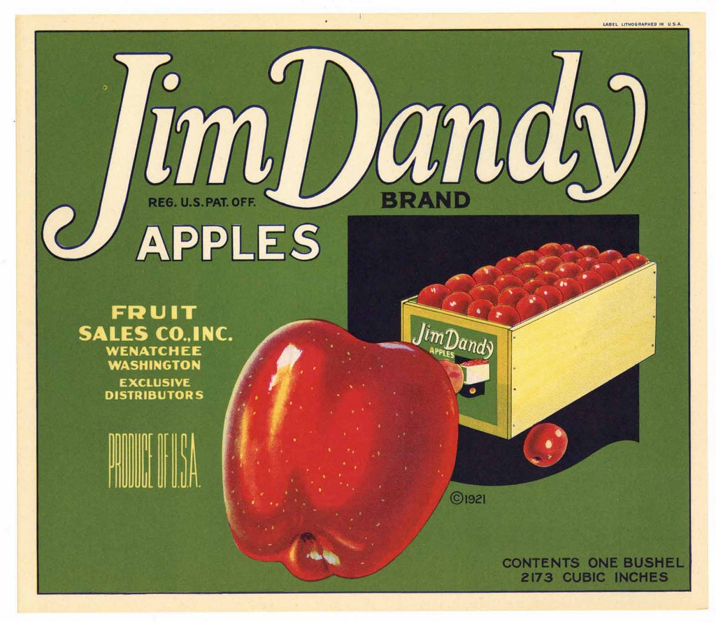 Jim Dandy Brand Vintage Wenatchee Washington Apple Crate Label