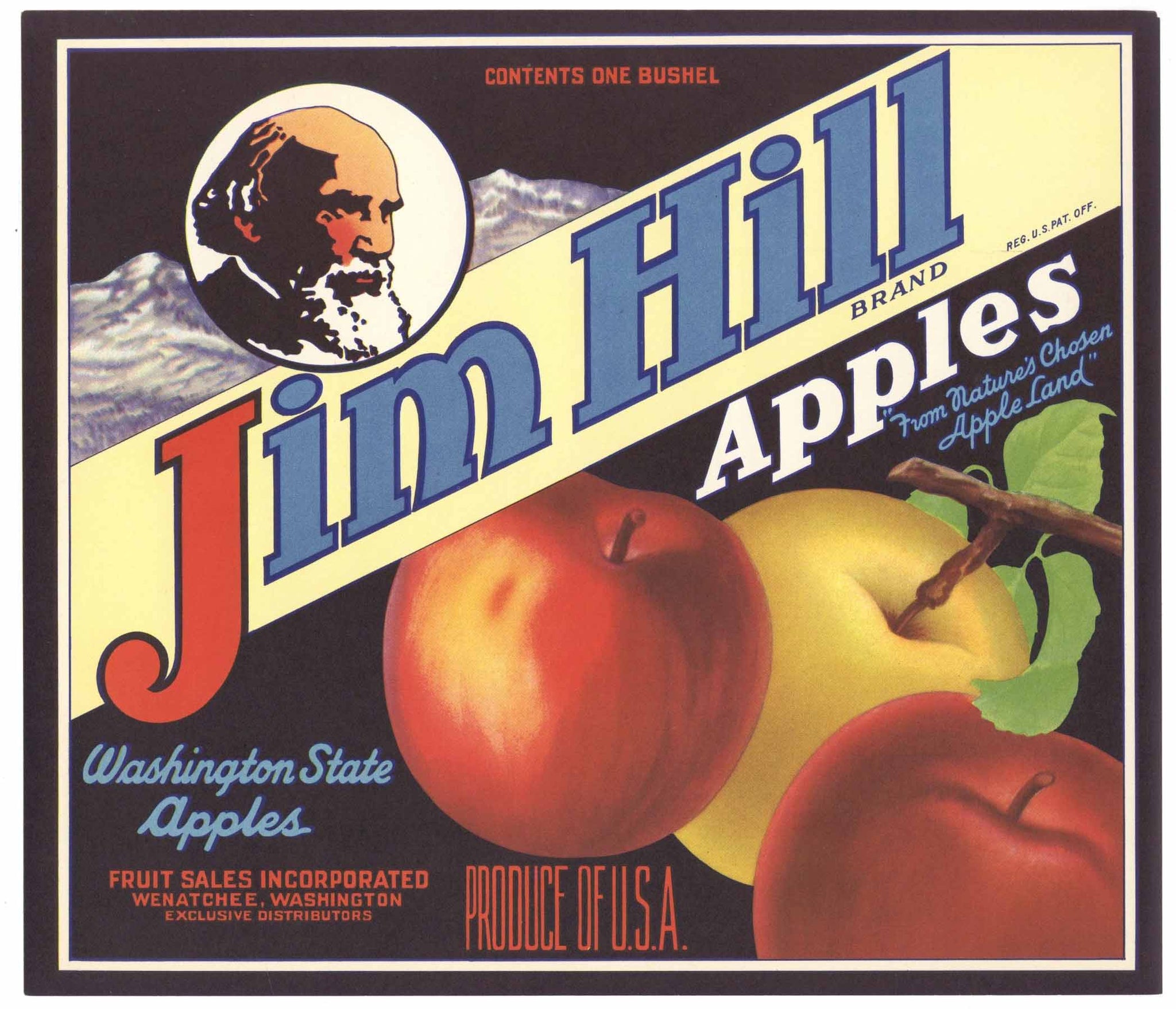 Jim Hill Brand Vintage Wenatchee Washington Apple Crate Label, variant 1