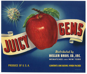 Juicy Gems Brand Vintage Wenatchee Washington Apple Crate Label