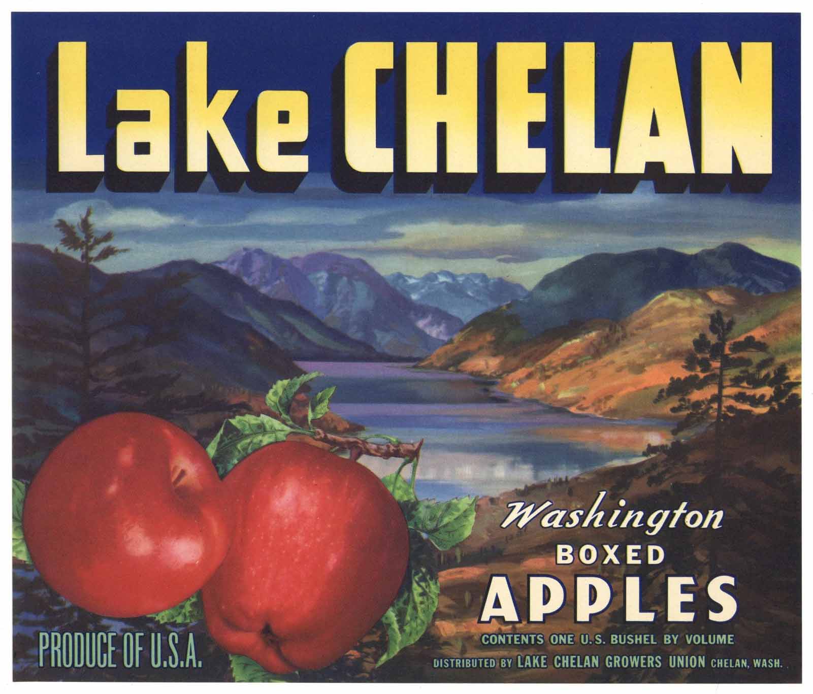 Lake Chelan Brand Vintage Washington Apple Crate Label