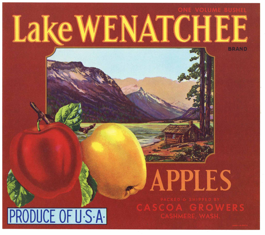 Lake Wenatchee Brand Washington Apple Crate Label, brown