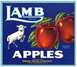 Lamb Brand Yakima Washington Apple Crate Label, Reese Sales