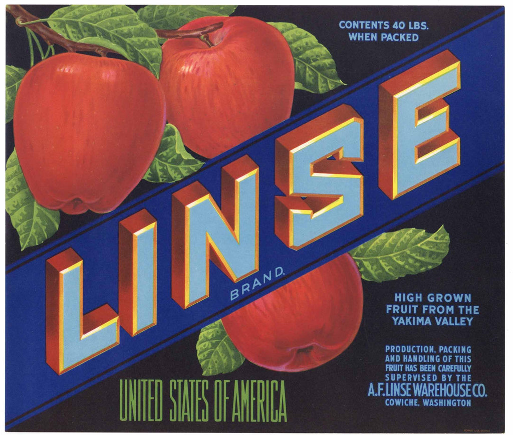 Linse Brand Vintage Cowiche Washington Apple Crate Label