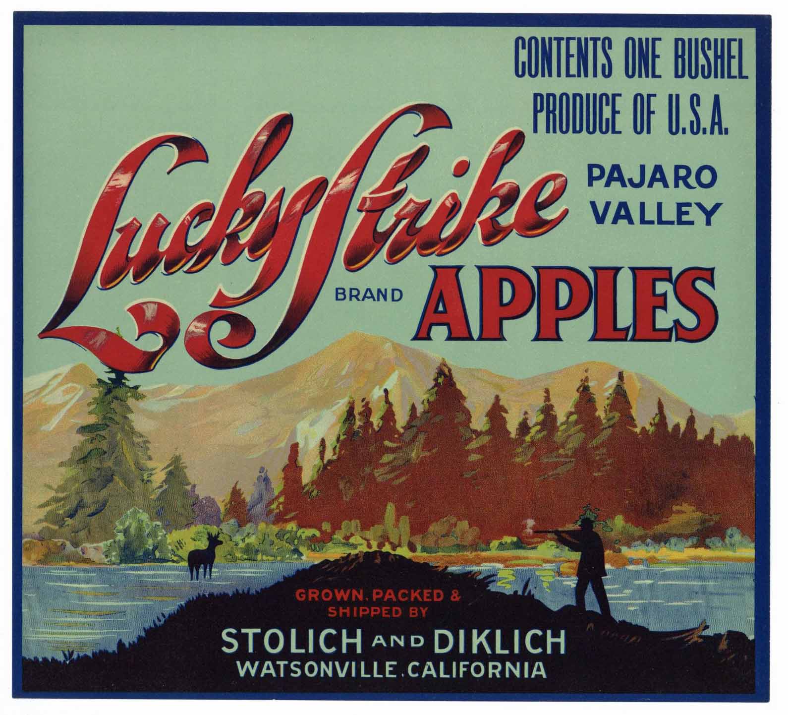Lucky Strike Brand Vintage Watsonville Apple Crate Label