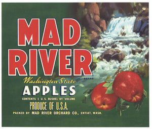 Mad River Brand Vintage Entiat Washington Apple Crate Label, green