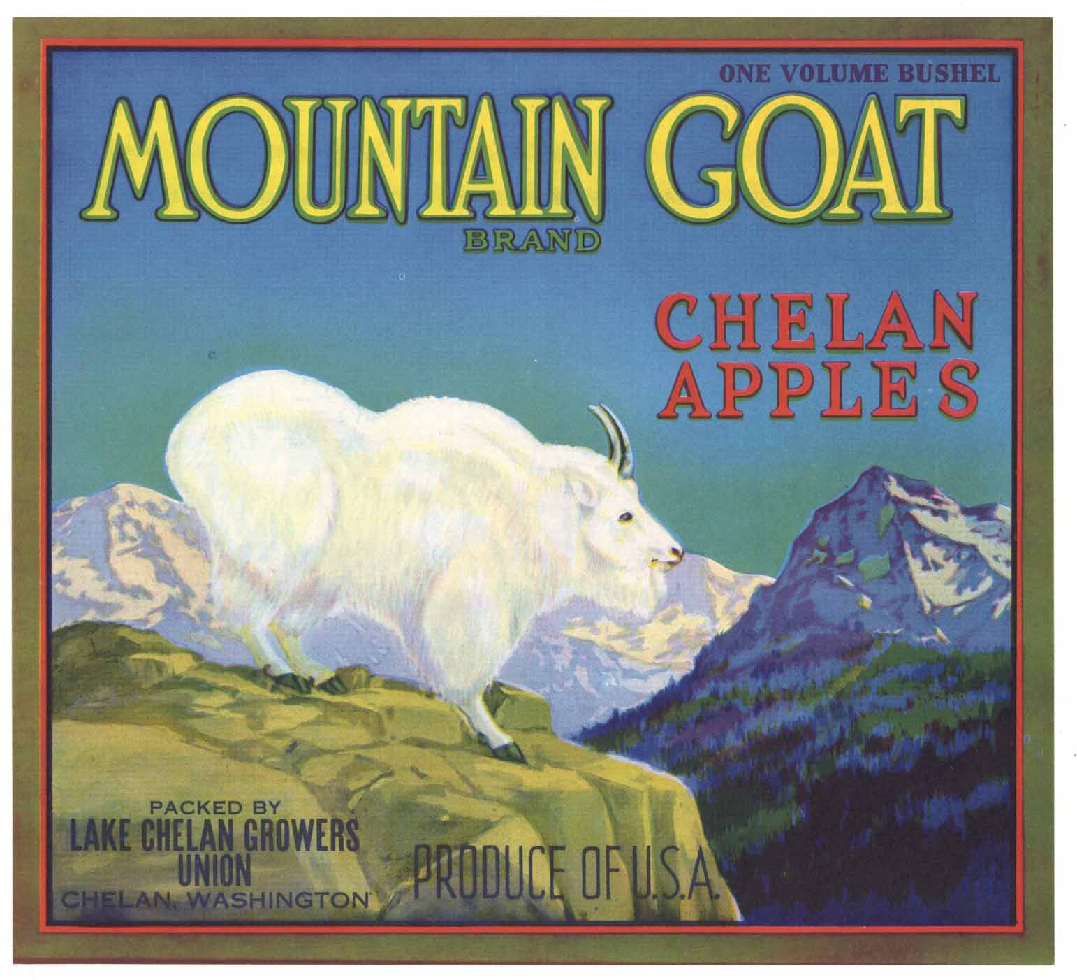 Mountan Goat Brand Vintage Lake Chelan Washington Apple Crate Label