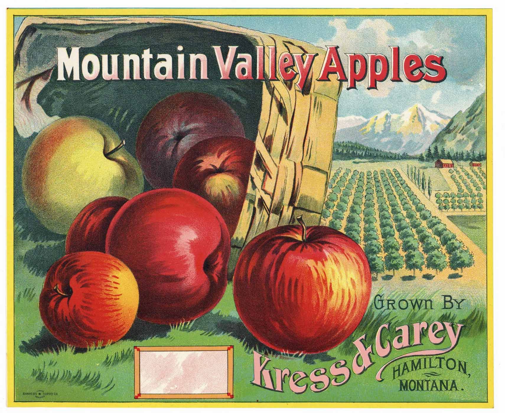 Mountain Valley Apples Brand Vintage Montana Apple Crate Label