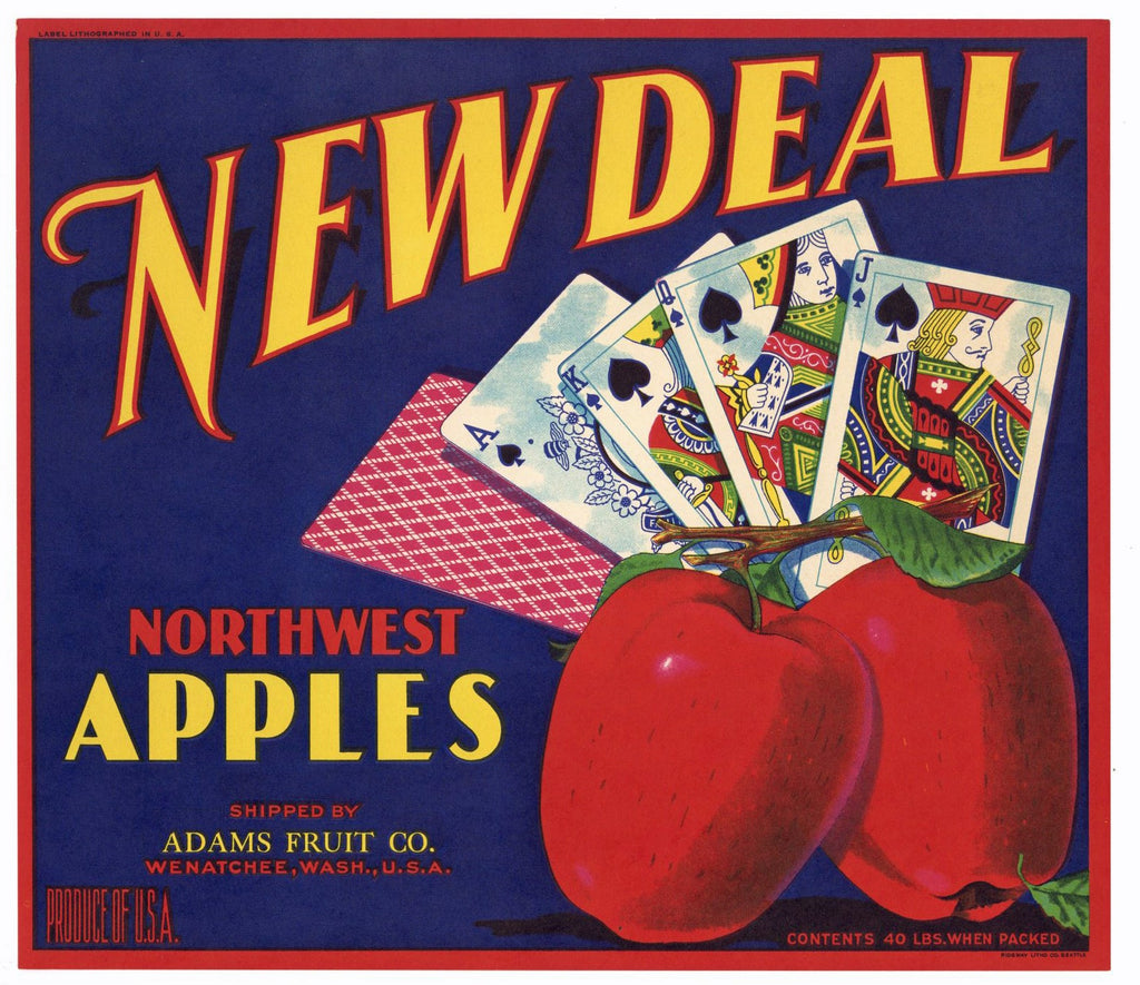 New Deal Brand Vintage Wenatchee Washington Apple Crate Label