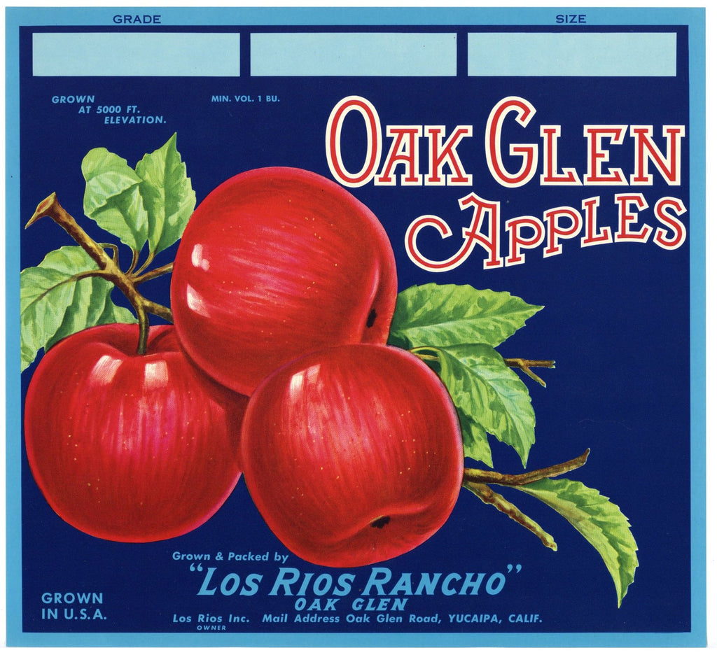 Oak Glen Brand Vintage Yucaipa California Apple Crate Label b