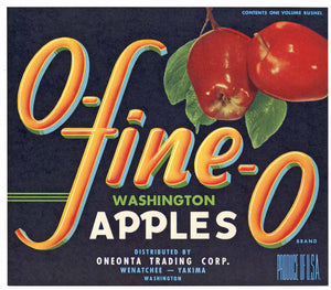 O-Fine-O Brand Vintage Wenatchee Washington Apple Crate Label