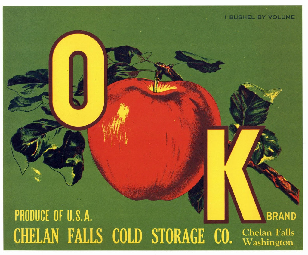 O K Brand Vintage Chelan Washgington Apple Crate Label