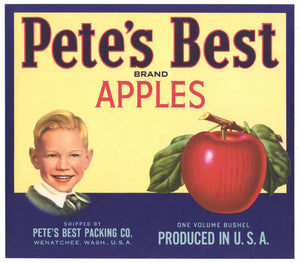 Pete's Best Brand Vintage Wenatchee Washington Apple Crate Label