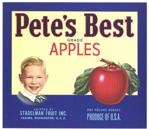 Pete's Best Brand Vintage Yakima Washington Apple Crate Label