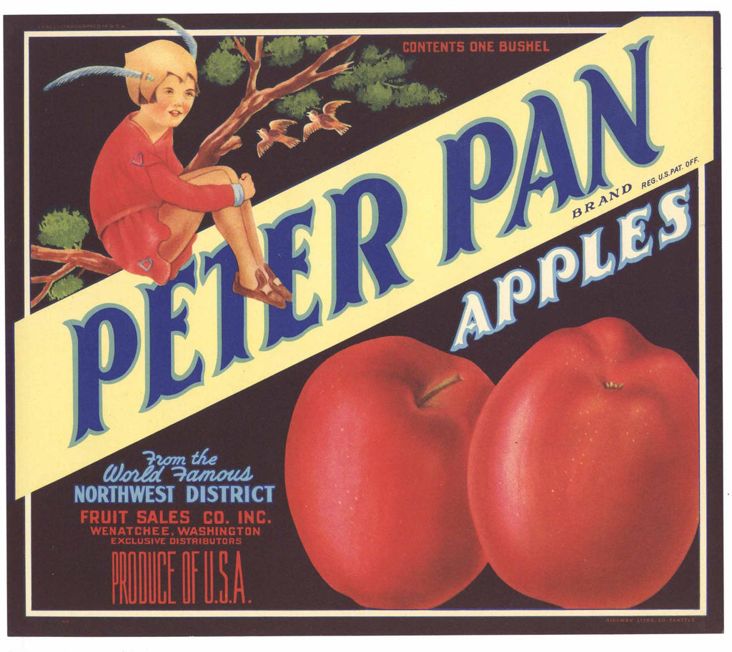 Peter Pan Brand Vintage Wenatchee Washington Apple Crate Label