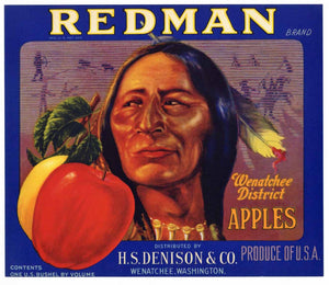 Redman Brand Vintage Washington Apple Crate Label blue