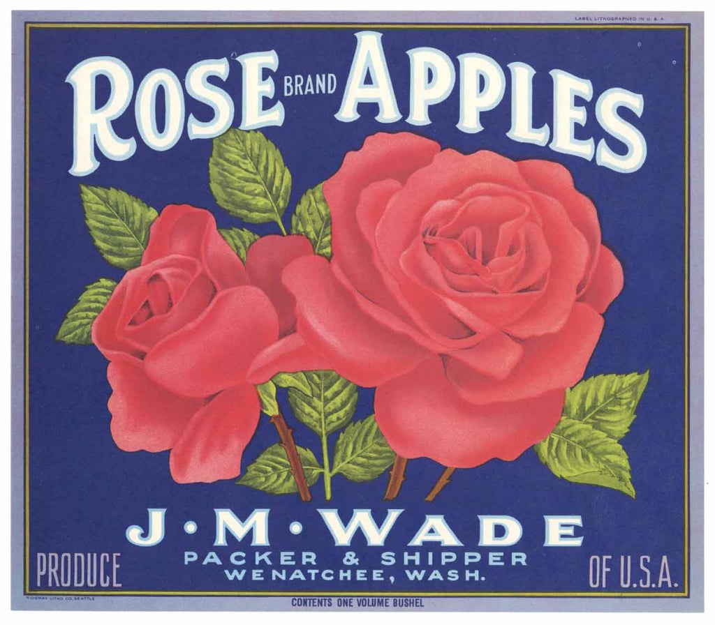 Rose Brand Vintage Wenatchee Washington Apple Crate Label