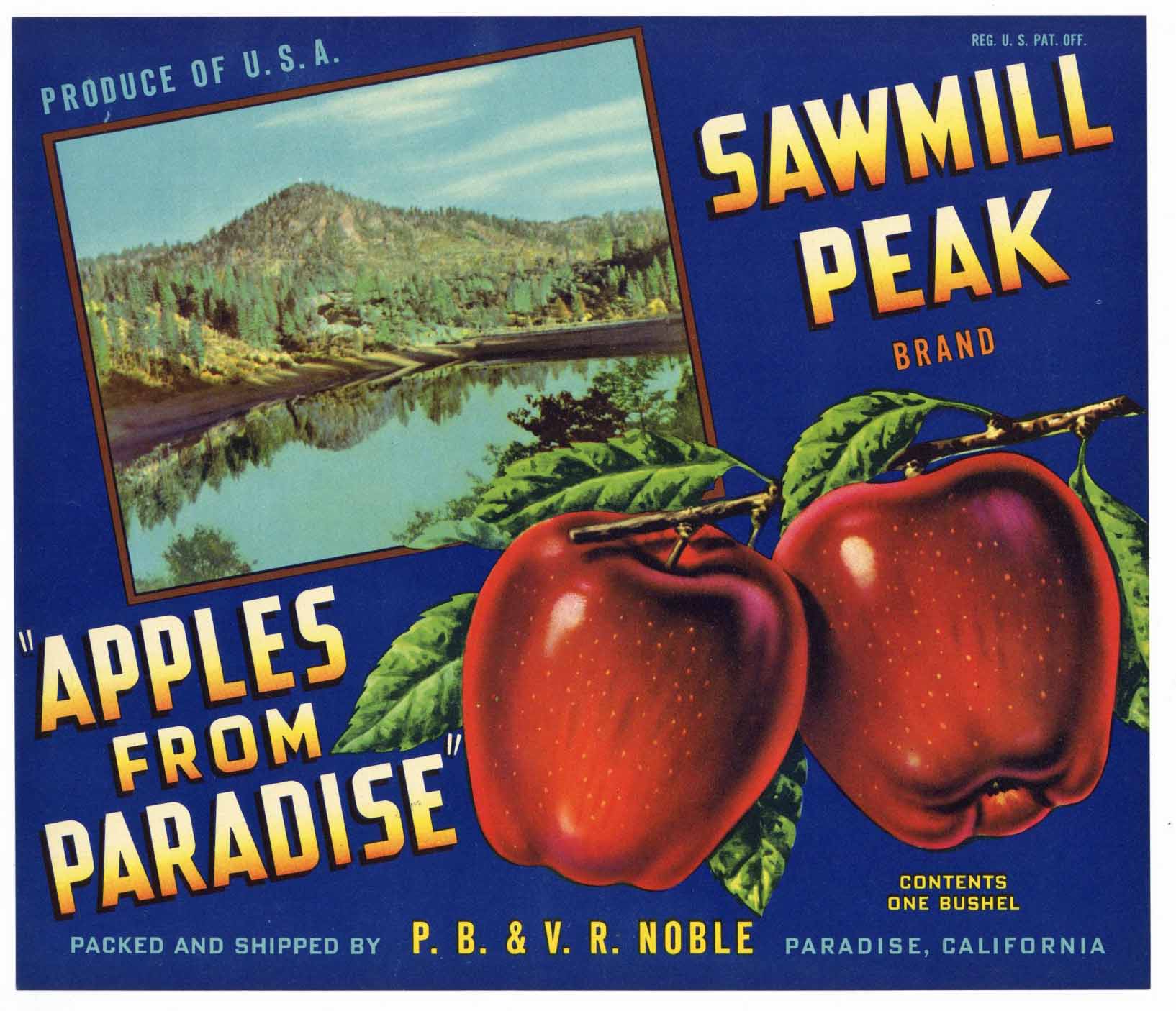 Sawmill Peak Brand Vintage Paradise California Apple Crate Label
