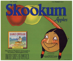 Skookum Brand Vintage Washington Apple Crate Label, green