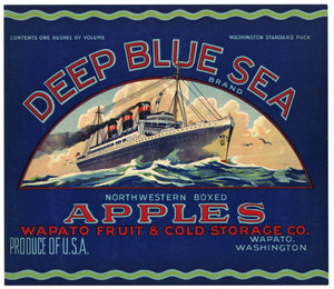 Deep Blue Sea Brand Vintage WashingtonApple Crate Label, blue
