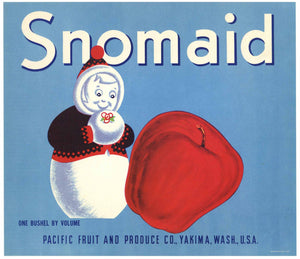 Snomaid Brand Vintage Washington Apple Crate Label, reg