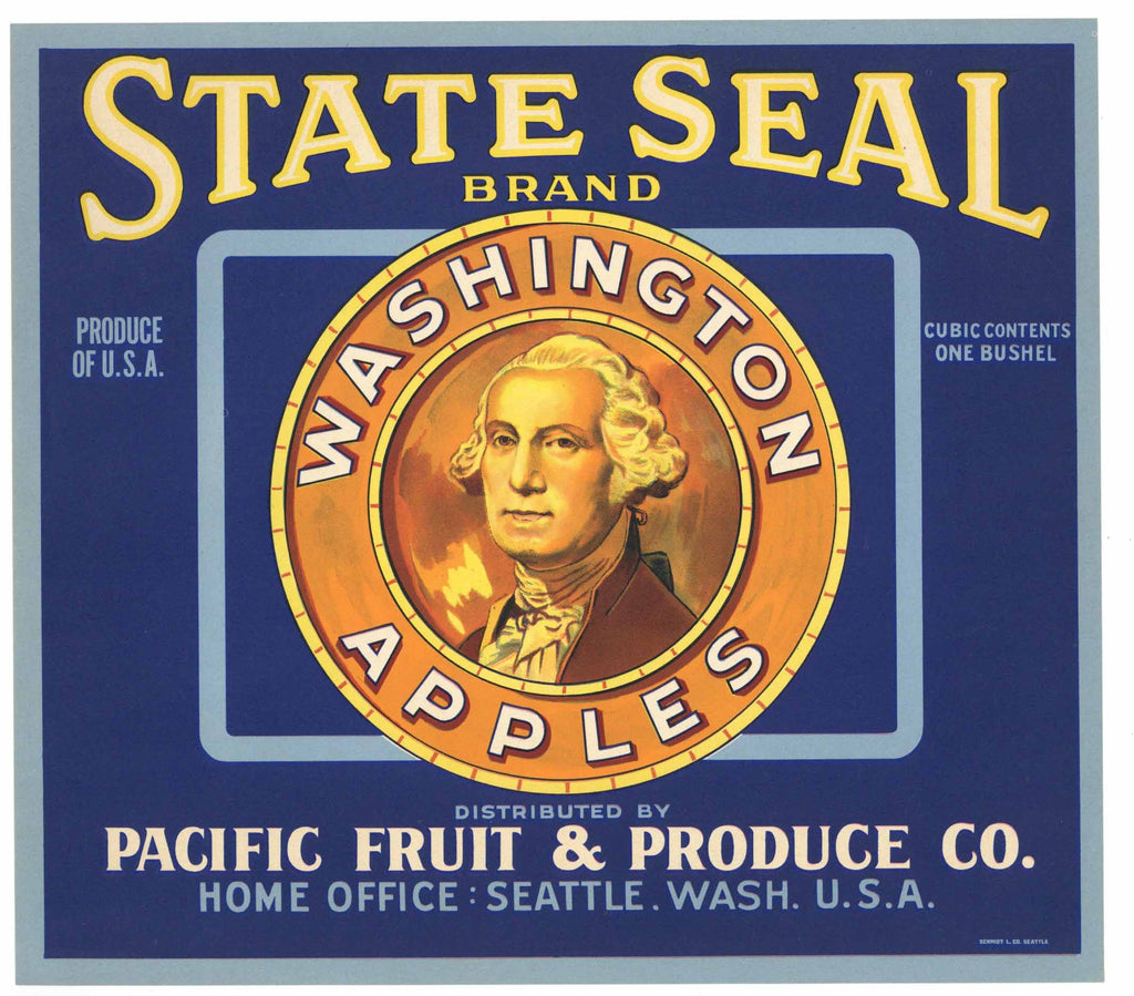 State Seal Brand Vintage Pacific Fruit & Produce Apple Crate Label