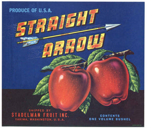 Straight Arrow Brand Vintage Yakima Washington Apple Crate Label, 'produce'