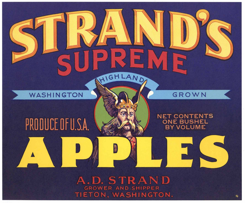 Strand's Supreme Brand Vintage Tieton Washington Apple Crate Label