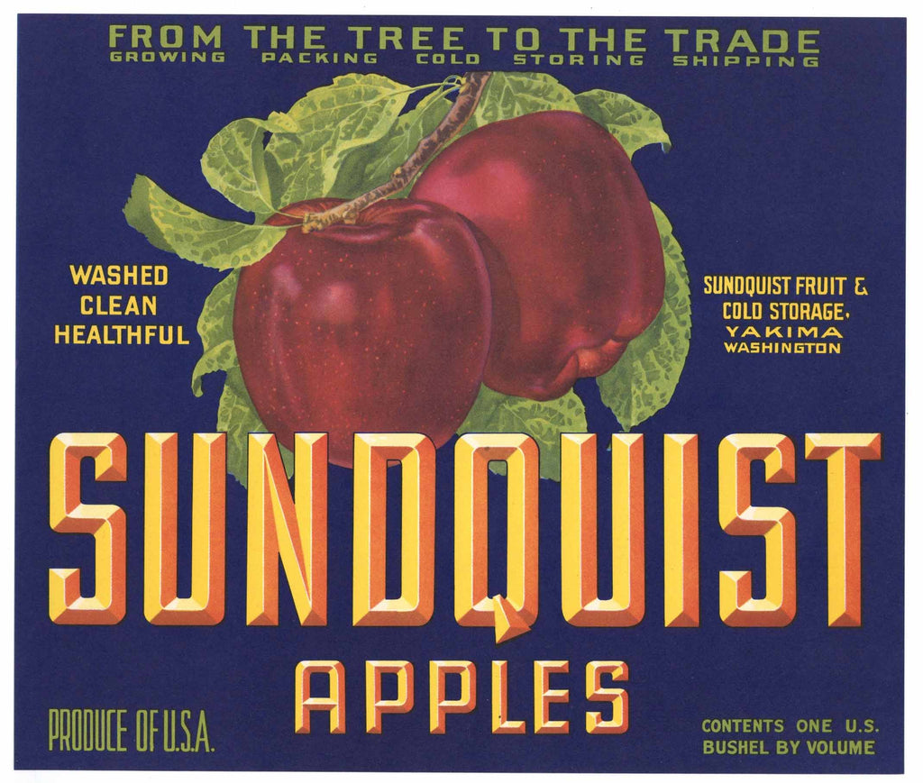 Sundquist Brand Vintage Yakima Washington Apple Crate Label
