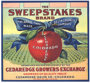 Sweepstakes Brand Vintage Colorado Apple Crate Label, blue