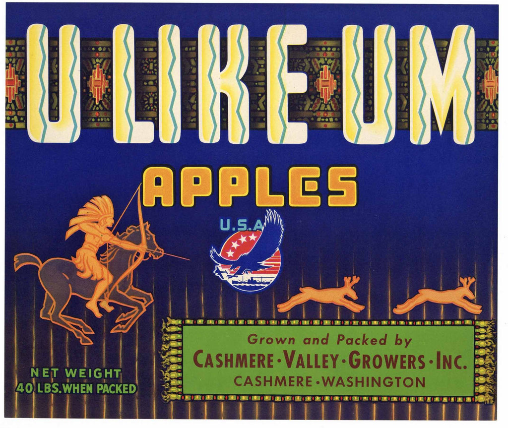 U Like Um Brand Vintage Cashmere Washington Apple Crate Label