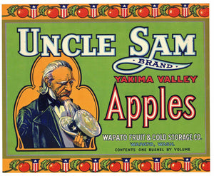 Uncle Sam Brand Wapato Washington Apple Crate Label, green