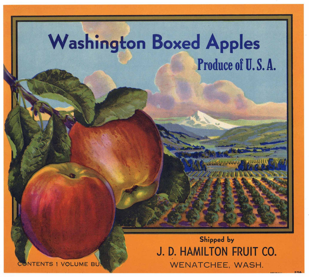 Washington Boxed Apples Brand Vintage Wenatchee Apple Crate Label