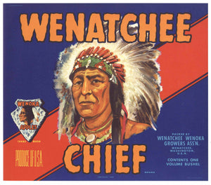 Wenatchee Chief Brand Vintage Washington Apple Crate Label, r