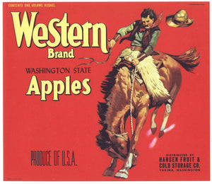 Western Brand Vintage Yakima Washington Apple Crate Label, red