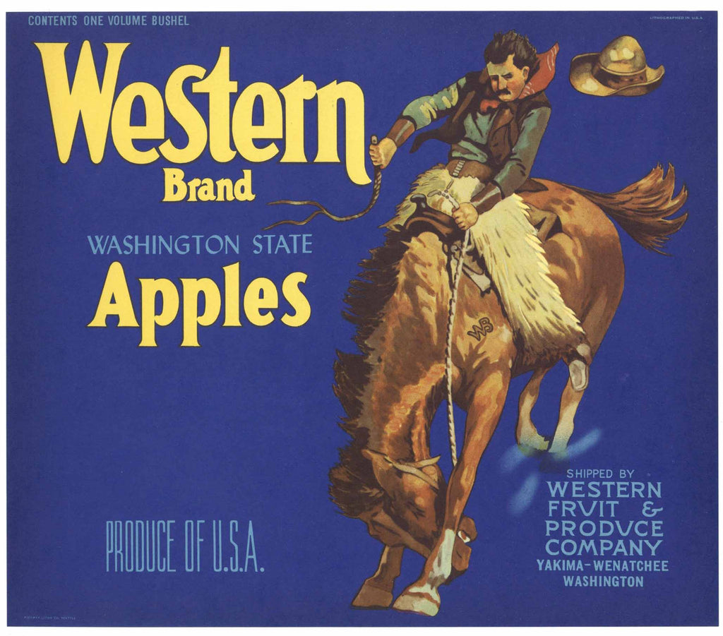 Western Brand Vintage Yakima Washington Apple Crate Label, blue