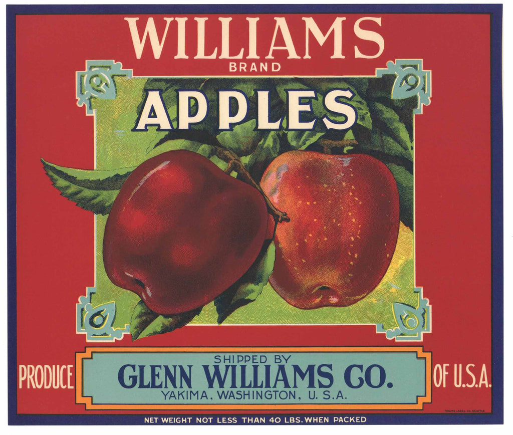 Williams Brand Vintage Yakima Apple Crate Label, red